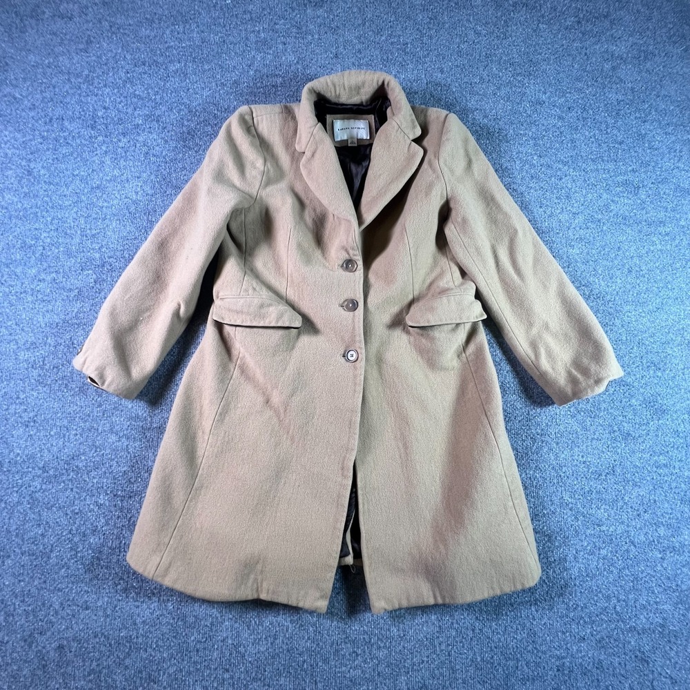 Banana Republic Trench Coat Women's Large Camel Tan 100% Wool Single Breasted